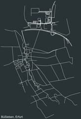 Detailed negative navigation white lines urban street roads map of the BÜßLEBEN DISTRICT of the German regional capital city of Erfurt, Germany on dark gray background