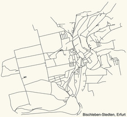Detailed navigation black lines urban street roads map of the BISCHLEBEN-STEDTEN DISTRICT of the German regional capital city of Erfurt, Germany on vintage beige background