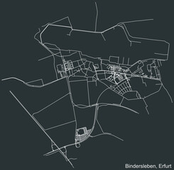 Detailed negative navigation white lines urban street roads map of the BINDERSLEBEN DISTRICT of the German regional capital city of Erfurt, Germany on dark gray background