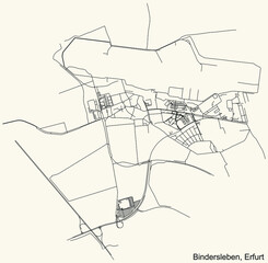 Detailed navigation black lines urban street roads map of the BINDERSLEBEN DISTRICT of the German regional capital city of Erfurt, Germany on vintage beige background