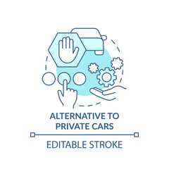 Alternative to private cars turquoise concept icon. Mobility as service value abstract idea thin line illustration. Isolated outline drawing. Editable stroke. Arial, Myriad Pro-Bold fonts used
