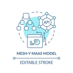 Mesh-y Maas model turquoise concept icon. Mobility as service model abstract idea thin line illustration. Isolated outline drawing. Editable stroke. Arial, Myriad Pro-Bold fonts used