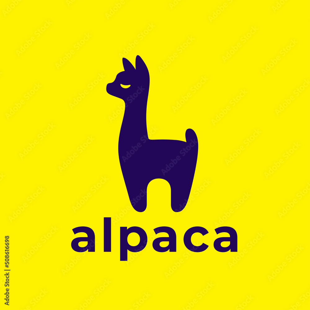 Wall mural friendly alpaca logo. cute llama icon. adorable farm animal symbol. lama company brand sign. vector 