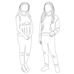 woman sketch, contour, isolated, vector