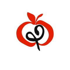 Red apple symbol with a black snake inside