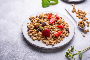 Homemade granola with fresh strawberry