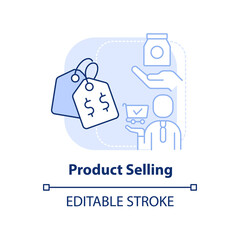 Product selling light blue concept icon. Marketing strategy abstract idea thin line illustration. Bring product to market. Isolated outline drawing. Editable stroke. Arial, Myriad Pro-Bold fonts used