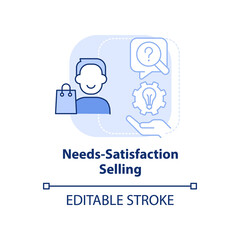 Needs-satisfaction selling light blue concept icon. Successful sales strategy abstract idea thin line illustration. Isolated outline drawing. Editable stroke. Arial, Myriad Pro-Bold fonts used