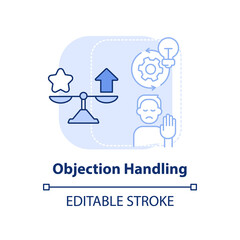 Fototapeta premium Objection handling light blue concept icon. Sales process abstract idea thin line illustration. Customer satisfaction. Isolated outline drawing. Editable stroke. Arial, Myriad Pro-Bold fonts used