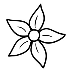 Tropical flower with five petals, simple bud, monochrome botanical vector illustration