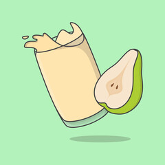 Green Pear Juice Cartoon Vector Illustration. Fresh Pear Juice Flat Icon Outline