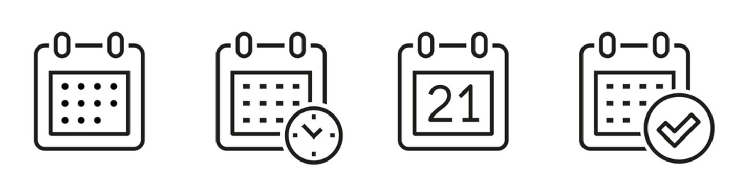 Calendar icons set. Meeting deadlines symbol. Calendar line icon collection. Time management - stock vector.