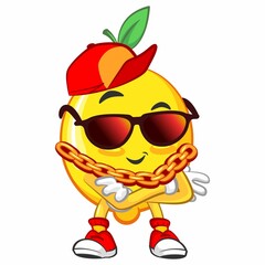 cute lemon fruit mascot character illustration logo icon vector hip hop style