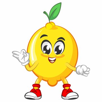 cute lemon fruit mascot character illustration logo icon vector in happy