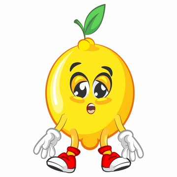 cute lemon fruit mascot character illustration logo icon vector tired