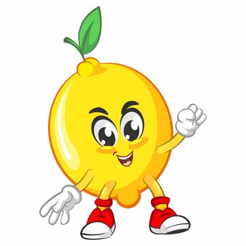 cute lemon fruit mascot character illustration logo icon vector on workout