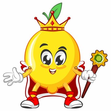 cute lemon fruit mascot character illustration logo icon vector being king