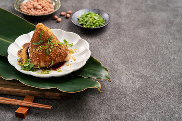 Vegetable zongzi. Vegetarian rice dumpling for Duanwu Dragon Boat Festival food.