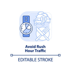 Avoid rush hour traffic light blue concept icon. Road trip recommendation abstract idea thin line illustration. Isolated outline drawing. Editable stroke. Arial, Myriad Pro-Bold fonts used