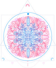 Vector illustration of mandala. Light, peace and spirit concept. Tattoo, spiritual yoga. - 508620248