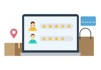 Customer review vector. Marketing and business concept. The firm uses rating feedback to create long term relationship. Flat illustration on white background.