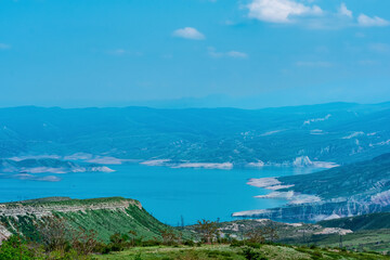 Fototapeta na wymiar mountain landscape with the reservoir of the Chirkey hydroelectric power station in Dagestan