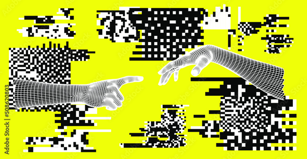 Fototapete 3d low-poly models of hands about to touch each other, as in the 