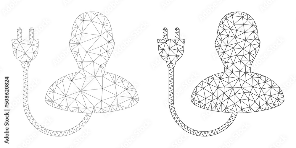 Poster polygonal mesh electric man icons. flat mesh variants created from electric man pictogram and triang