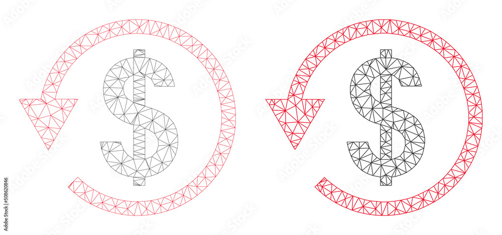 Poster polygonal mesh dollar chargeback icons. flat mesh versions created from dollar chargeback symbol and