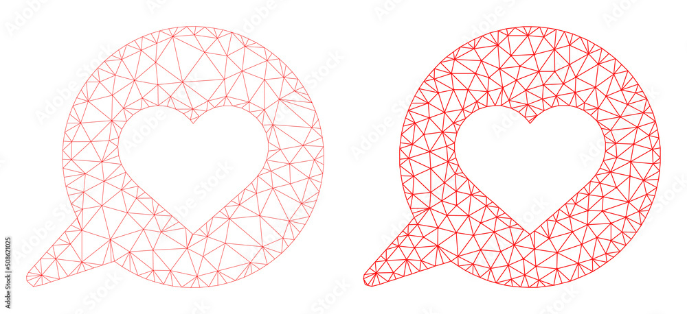 Poster polygonal mesh love message icons. flat carcass versions are created from love message symbol and me