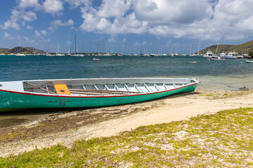 Yole boat in Le Marin, Martinique, France