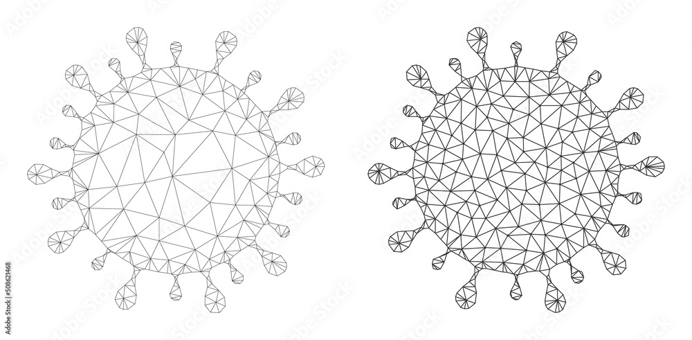 Poster polygonal mesh covid virus icons. flat mesh versions are created from covid virus pictogram and mesh