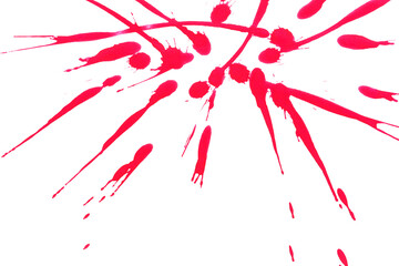 Red-Pink watercolor or ink textures splashes and streaks on white background,Abstract watercolor	