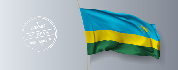 Rwanda happy independence day greeting card, banner with template text vector illustration