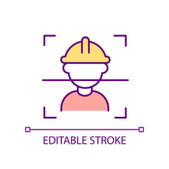 Facial recognition technology in construction workplace RGB color icon. Verifying employee identity. Isolated vector illustration. Simple filled line drawing. Editable stroke. Arial font used