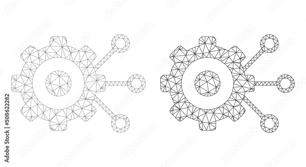 Poster polygonal mesh gear connections icons. flat mesh variants are created from gear connections symbol a