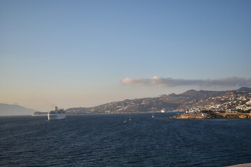 Horizontal cloud stripe with two ocean ship liners