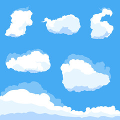 Clouds isolated on blue sky panorama vector collection. Cloudscape in blue sky, white cloud illustration