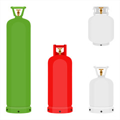 Gas cylinder vector tank. Lpg propane bottle icon container. Oxygen gas cylinder canister fuel storage.