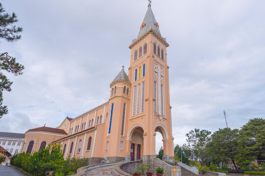 Landscape photo: chicken church. Time: May 23, 2022. Location: DaLat city.  Da Lat is a famous tourist city in Vietnam