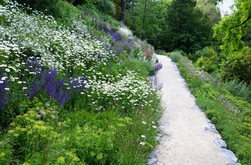 road cut into the slope. above and below the road is a stone dry wall. nature trail through the...