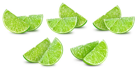 Collection Lime. Set organic Lime isolated on white background. Lime macro with clipping path