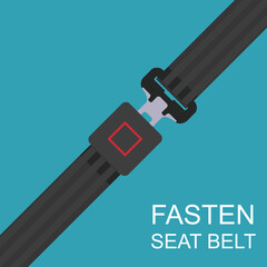 Safety seat belt, closed seatbelt. Fasten seat belt car, airplane driver protection concept