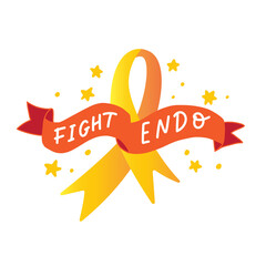 Hand drawn lettering Fight Endo with Yellow ribbon. Endometriosis Awareness Month - March