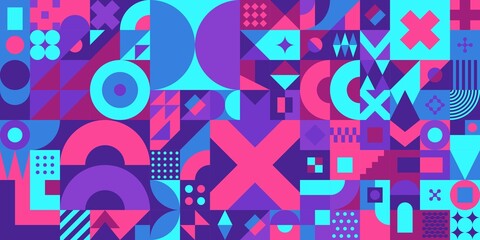 Seamless Abstract Vector Bauhaus Geometric Pattern Design Background 