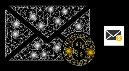 Glowing network bank letter constellation icon with light spots. Illuminated vector constellation based on bank letter pictogram. Sparkle carcass mesh bank letter on a black background.
