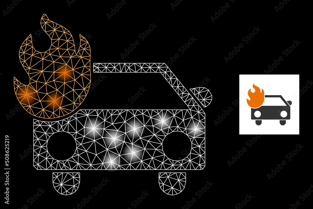 Poster bright mesh car fire constellation icon with lightspots. illuminated vector constellation based on c