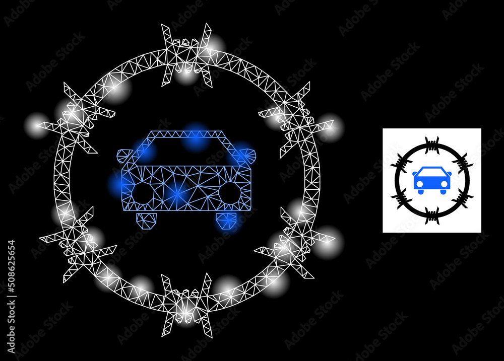 Poster glowing network car arrest glare icon with lightspots. illuminated vector model based on car arrest 