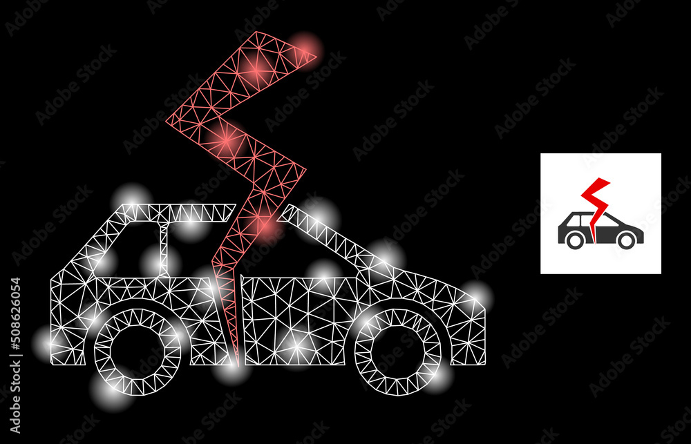 Poster bright mesh car destroy constellation icon with lightspots. illuminated vector constellation based o