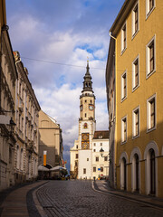Fototapeta premium Blick auf den Turm des Ratshauses in Görlitz